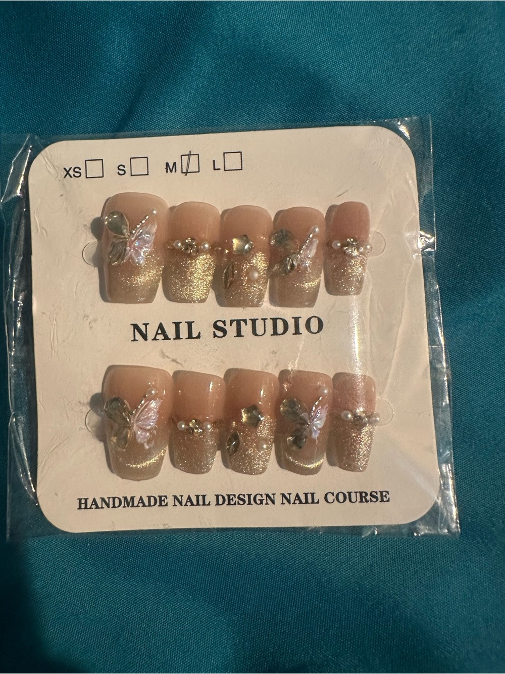 Nude & Gold 3D Butterfly Press-On Nail Set